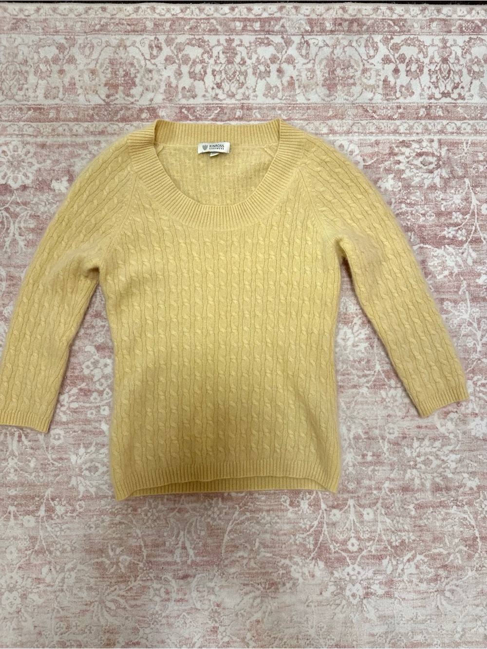 Cashmere 💛 Kinross Cable Knit 3/4 Sleeve Sweater - Picture 5 of 10
